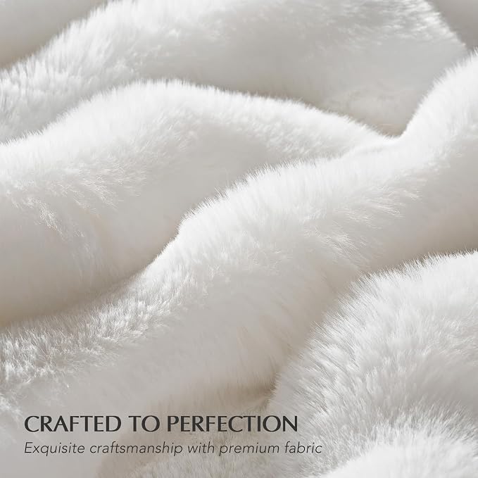 EverGrace Faux Rabbit Fur Bubble Throw Blanket, 50"x60", Bright White | Ultra Soft, Luxury Faux Rabbit Fur Throw, Thick Warm Bubble Blanket, Cozy Fluffy Reversible, for Bed, Couch, Chair, Sofa
