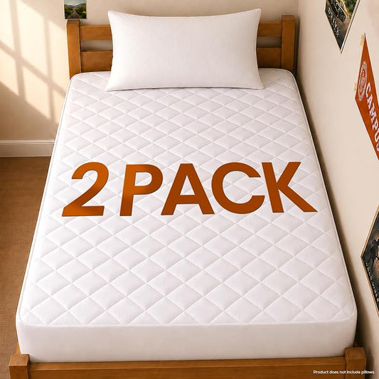 2 Pack Quilted Mattress Pad Twin XL Mattress Protector fits 16" Deep, White | Soft Breathable Fitted Mattress Topper Cover, Noiseless, Deep Pockets & Machine Washable for Home & Hotels by Utopia Bedding