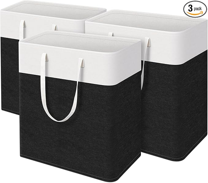 TasticTotes Laundry Basket 3-Pack, Laundry Hamper, 125L-Black | Clothes Laundry Hamper, Collapsible Laundry Basket, Freestanding laundry hamper with Handles for Home or Dorm