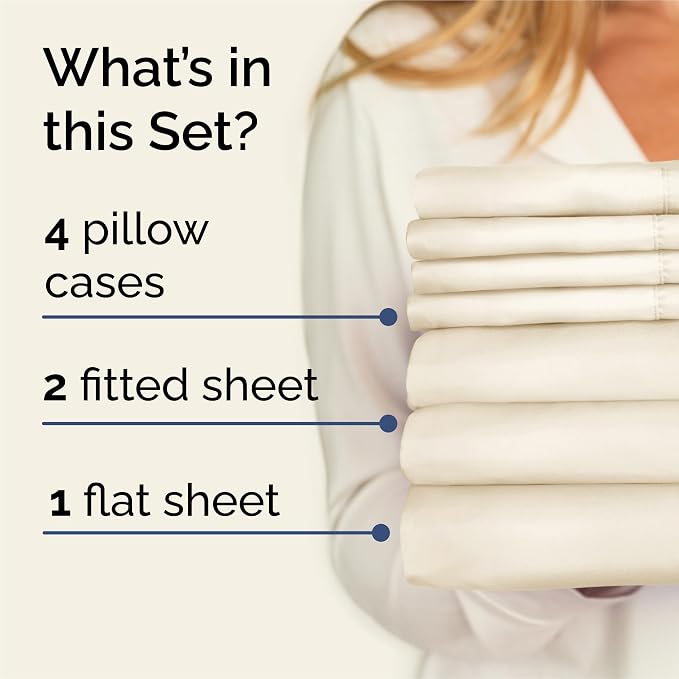 Split King 7 Piece Bed Sheet Set - Comfy, Breathable & Cooling - Off White | Ultra-Soft Hotel Luxury Bedding Set w/ 8-16 Inch Deep Pockets, 1 Flat & 2 Fitted Sheet & 4 Pillowcases, Wrinkle & Fade Free