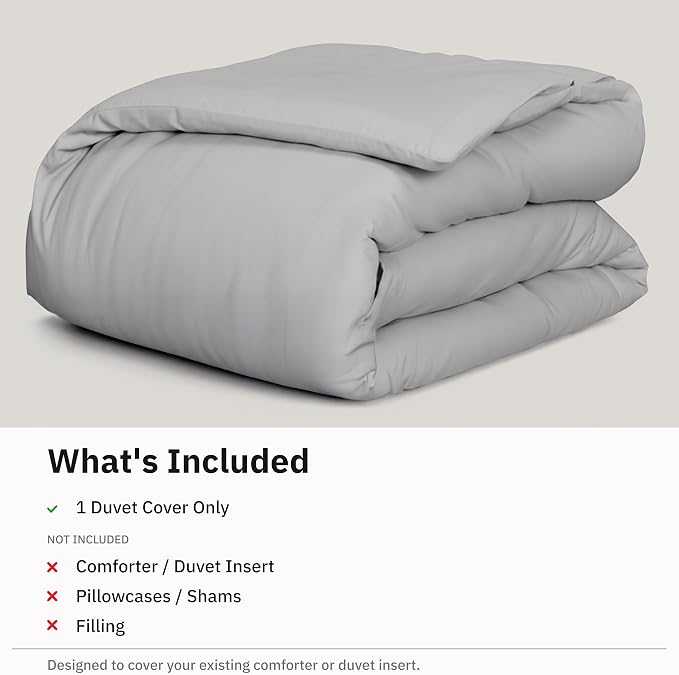 California Design Den 100% Cotton Sateen Duvet Cover King Size, Light Grey | Duvet Cover Only, Comforter Not Included, Backed by Good Housekeeping Seal, Button Closure & Corner Ties