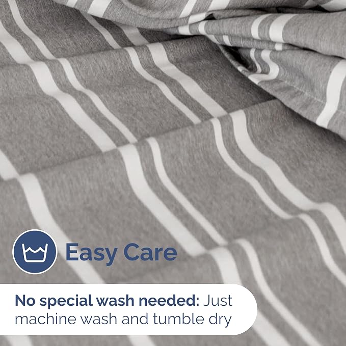 Full Flat Sheet - Single Flat Sheet Only - Soft & Cooling - Grey Stripes | Hotel Luxury Top Flat Sheet Only, Ultra-Soft, Breathable & Cooling, Fade & Wrinkle Free, Easy-Care, Stain & Shrink Resistant