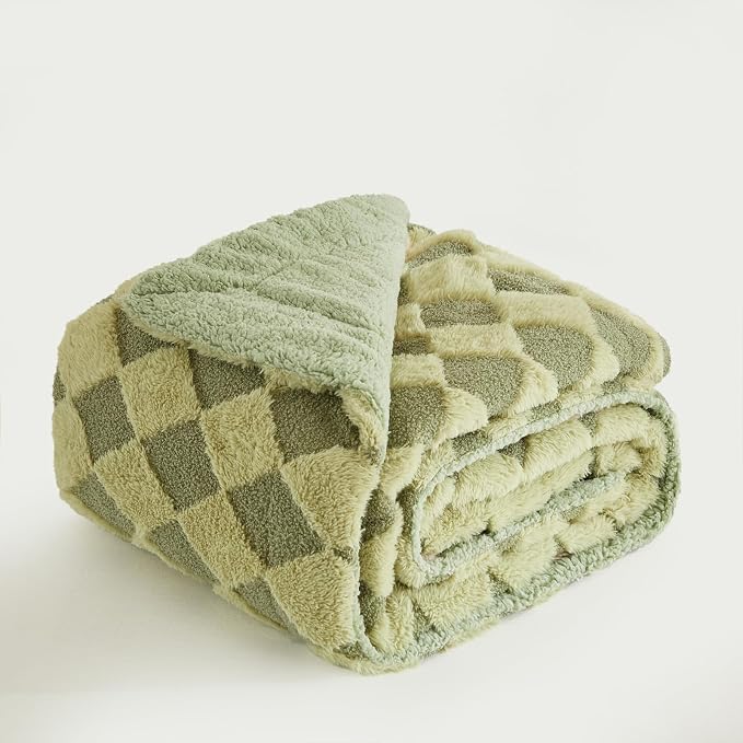 PU MEI Luxury Faux Fur Rabbit Fur Throw Blanket Sage Green 60"*80",Soft Plush Reversible Sherpa Blankets,Twin Fuzzy Blanket Thick Throws for Bed,Comfy Bedding Accent Blankets for Sofa Couch Chair
