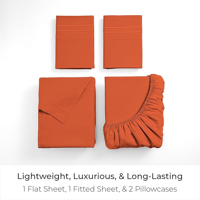 Mellanni Iconic 4-Piece, Ultra Soft Sheet Set (Queen, Poppy Orange) | 10M+ Sleepers. Lab-tested: Sleeps Cool, Stays Bright, Strong, Smooth. Good Housekeeping Best Bedding, 7 yrs running.