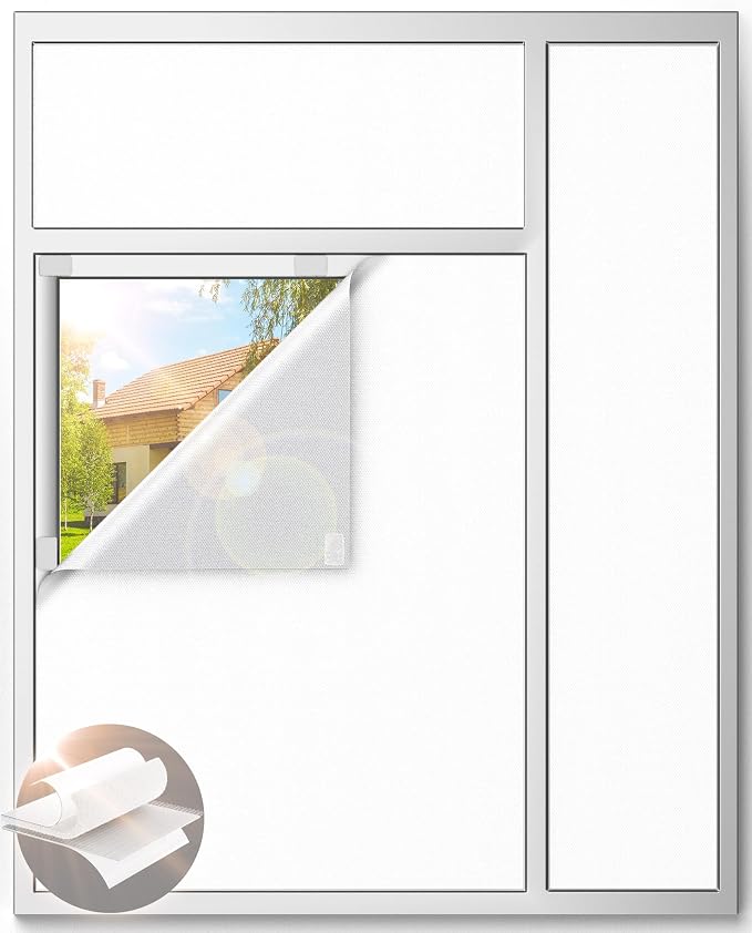 Blackout Curtains for Bedroom, 100" x 58" Portable Blackout Blinds No Drill | 100% Blackout Window Cover with Hook&Loop Strip, Temporary Blackout Shades, Blackout Window Film for Nursery Travel RV- White
