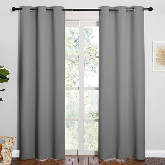 NICETOWN Thermal Insulated Curtains, 2 Panels, W42 x L84-inch, Silver Grey | Grommet Blackout Curtains for Office, Kids Window Drape Panel for Nursery Privacy Short Curtains