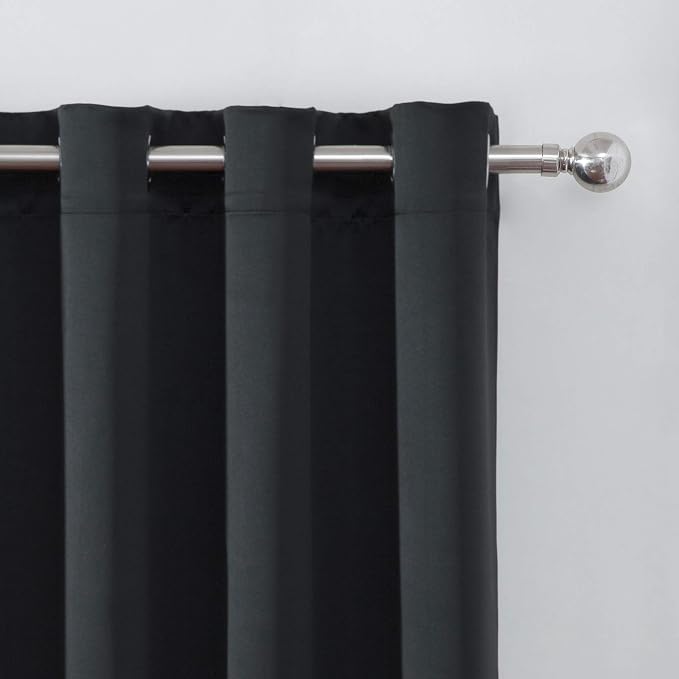 Black Blackout Curtains 52 x 63 Inch Length/Set of 2 Curtain Panels/Thermal Insulated Room Darkening Curtains for Bedroom and Living Room