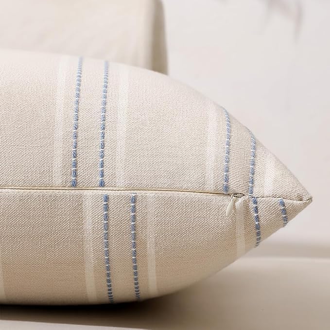 Hckot Stripe Throw Pillow Covers 26x26 Large Square Dusty Blue Pillow Cover | Farmhouse Decorative Pillows Textured Linen Euro Sham Cushion Covers for Sofa Couch Bed Living Room Decor