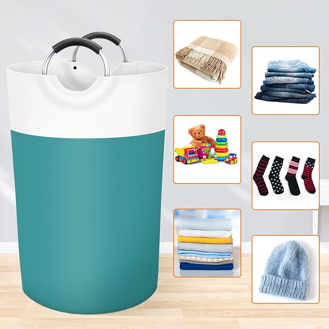 BlissTotes 115L Laundry Basket, Freestanding Collapsible Hamper, Green | Collapsible Dirty Clothes Hamper, Foldable Laundry Bag for Dorm, Waterproof Fabric, Padded Aluminum Handles