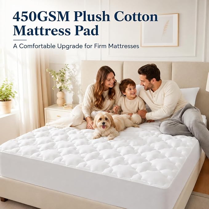 CozyLux Twin Mattress Pad, 450 GSM Fill, Cotton Top, 8-21 Inch Pocket | OEKO-TEX Certified, White Twin 39 x 75 Inches, Quilted Cushioning for Kids Rooms, Guest Beds and Compact Spaces