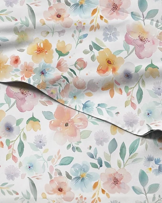 Full 4 Piece Floral Sheet Set - Soft, Breathable & Cooling - Blush Blossom | 1 Flat, 1 Fitted & 2 Pillowcases w/ Deep Pockets, Boho Botanical Floral Bedding, Breathable & Cooling, Wrinkle & Fade Free