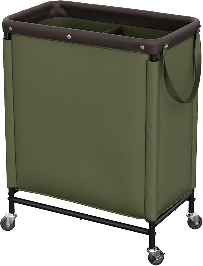 StorageWorks 2 Section Laundry Hamper, 100L Green Sorter Cart with Wheels | 2 Section Laundry Hamper with Wheels, Green Sorter Cart, Rolling Organizer for Bedroom, Bathroom, Apartment