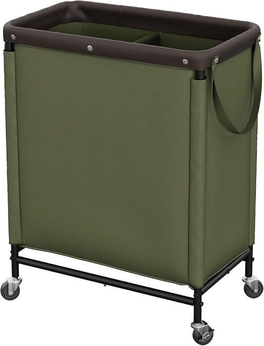 StorageWorks 2 Section Laundry Hamper, 100L Green Sorter Cart with Wheels | 2 Section Laundry Hamper with Wheels, Green Sorter Cart, Rolling Organizer for Bedroom, Bathroom, Apartment