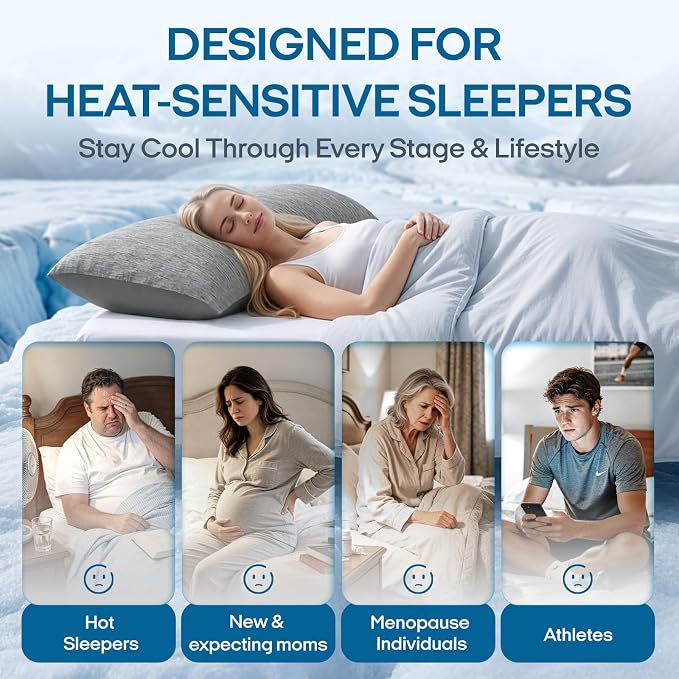 ZonLi Cooling Body Pillowcase for Hot Sleepers, Breathable Body Pillow Cover, Double-Sided Cooling Fabric, Soft Silky Touch, Ideal for Night Sweats, 20 x 54 Inch, Light Grey