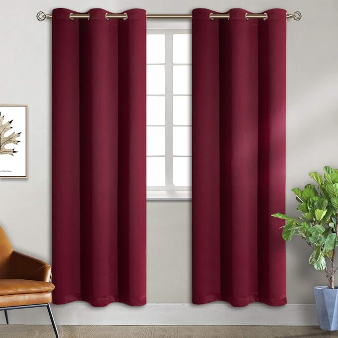 BGment Burgundy Blackout Curtains for Living Room 84 Inch Long - 2 Panels | Grommet Top, Black Out, Room Darkening, Sunblock, Thermal Insulated, Window Drapes for Bedroom, 38x84 Inch