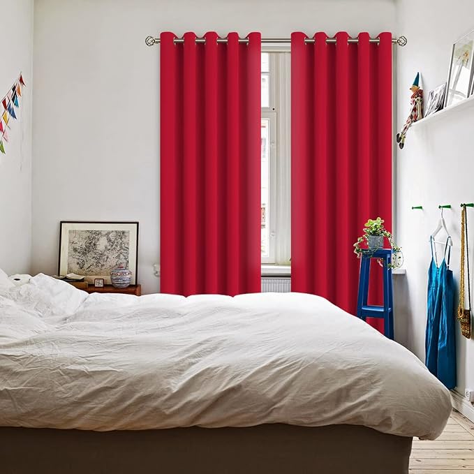 BGment Red Blackout Curtains for Living Room 84 Inch Long - 2 Panels | Grommet Top, Black Out, Room Darkening, Sunblock, Thermal Insulated, Window Drapes for Bedroom, 70x84 Inch