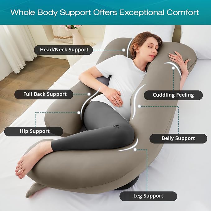 Cooling Pregnancy Pillows for Sleeping, 65'' Full Body Pillow, Linen | Sasttie Maternity Pillow, OEKO-TEX, Down Alternative, Removable Cover, Pregnant Women Must Haves, Maternity Essential
