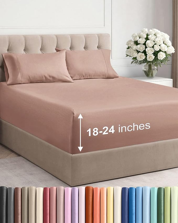Extra Deep Twin Sheet Set - 4 Piece Breathable and Cooling Sheets - Mauve | Hotel Luxury Bed Sheets Set, Easy & Secure Fit, Ultra-Soft, Wrinkle & Fade Free, Comfy Sheets Set with Extra Deep Pockets