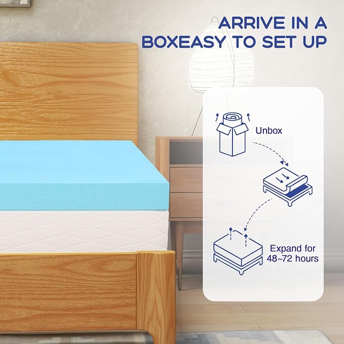 VALUXE Twin Mattress Topper 3 Inch Cooling Gel Memory Foam | CertiPUR-US Certified Topper & Pad for Back Pain Relief, Soft Breathable Bedding with Pressure Relief (Blue)