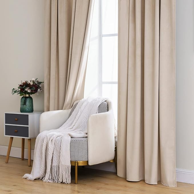 MIULEE Velvet Curtains 52x90 inches 2 Panels Camel Beige Blackout Curtains | Luxury, Bedroom Living Room, Thermal Insulated, Super Soft Window Drapes, Rod Pocket & Back Tab