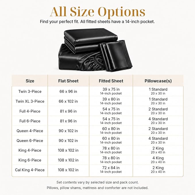 CozyLux Satin Sheets Twin, 3-Piece 14-Inch Deep Pocket Sheet Set | OEKO-TEX Certified Silky Soft Sheet Set for Hair & Skin, Luxurious Silky-Smooth Satin for Elegant Bedroom Decor, Black