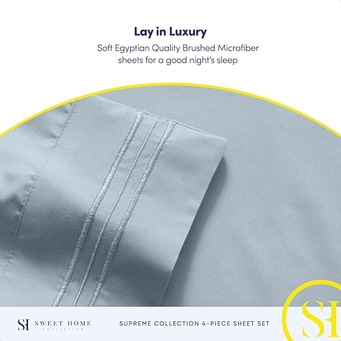 1800 Supreme Collection - Breathable Luxury Full Size Sheet Set with Full Elastic & Secure Corner Straps Built In, Extra Soft Deep Pocket Bedding, Misty Blue