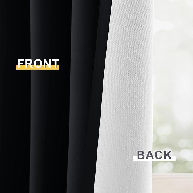 Yakamok Black 100% Blackout Curtains 84 Inches Long for Bedroom 40" Wide | Blackout Curtain Panels for Bedroom, 2 Thick Layers Grommet Top Thermal Insulated Drapes with White Back for Living Room