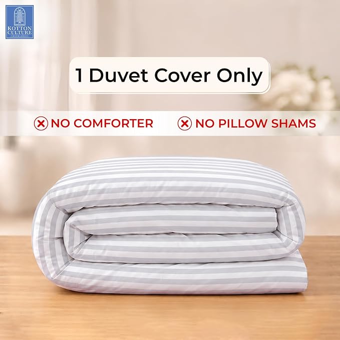 120"x120" 1 Pc Super King Plus/Super Oversize King Duvet Cover Only 100% Egyptian Cotton - 600 TC, Zipper Closure & Corner Ties - Fits Only Extra Large Inserts - Striped White