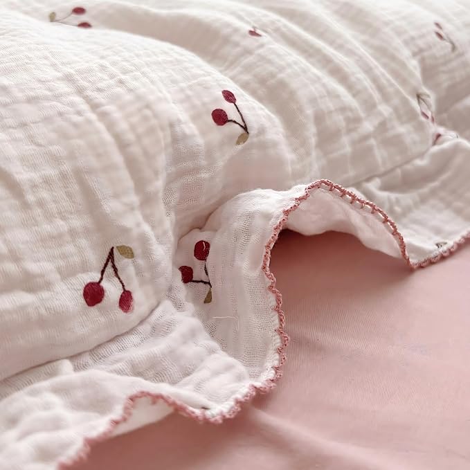 Crib Bedding Duvet Cover for Boys Girls Cotton Muslin Baby Crib Duvet Cover Nursery Bed Decoration Gift, 47"x59", Cherry Print (No Pillowcases)