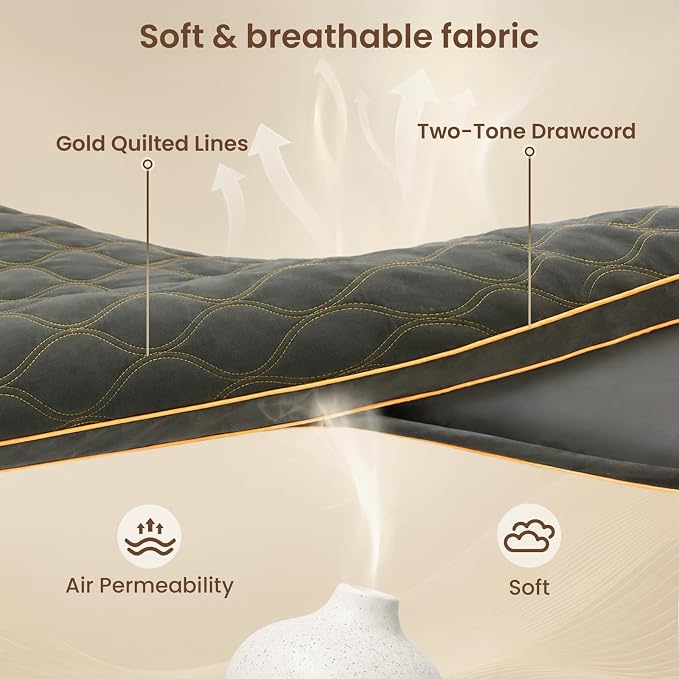 ZonLi Long Body Pillow for Adults, Gold Thread Quilted Gourd Pattern Cover, Soft Durable Adjustable Shredded Memory Foam, Comes with Extra 7 Oz Shredded Foam, Ideal for Side Sleepers, Dark Gray