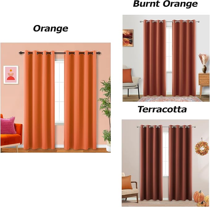 KOUFALL Orange Curtains for Boys Bedroom 2 Panels Blackout Room Darkening Autumn Dinosaur Themed Pumpkin Curtains for Kids Room Decor Nursery Dorm Living Space,63 Inch Length,Tangerine