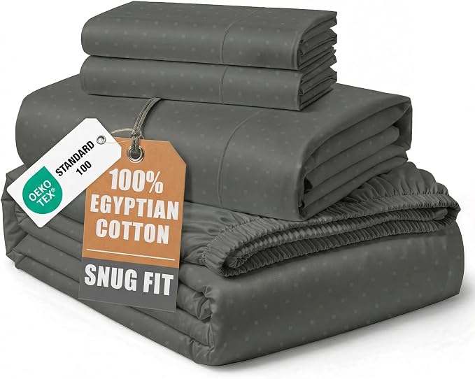 LANE LINEN Rest Sheets Cooling Set King Egyptian Cotton Sateen - Dark Grey | 100% Cotton King Size Sheets - 4-Piece Set, For Guests And Everyday Use, For A Silky Hotel-Style Bed, Luxe Sheen