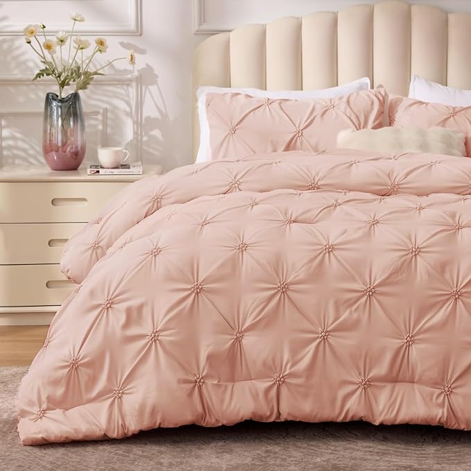 BEDELITE Twin Comforter Set Dusty Pink,Lightweight & Soft Comforter | Pintuck Boho Bedding, Warm & Cute Bed Set for All Season,With 1 Pillowcase