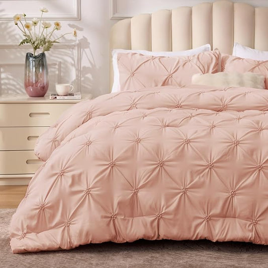 BEDELITE King Comforter Set Dusty Pink,Lightweight & Soft Comforter | Pintuck Boho Bedding, Warm & Cute Bed Set for All Season,With 2 Pillowcases
