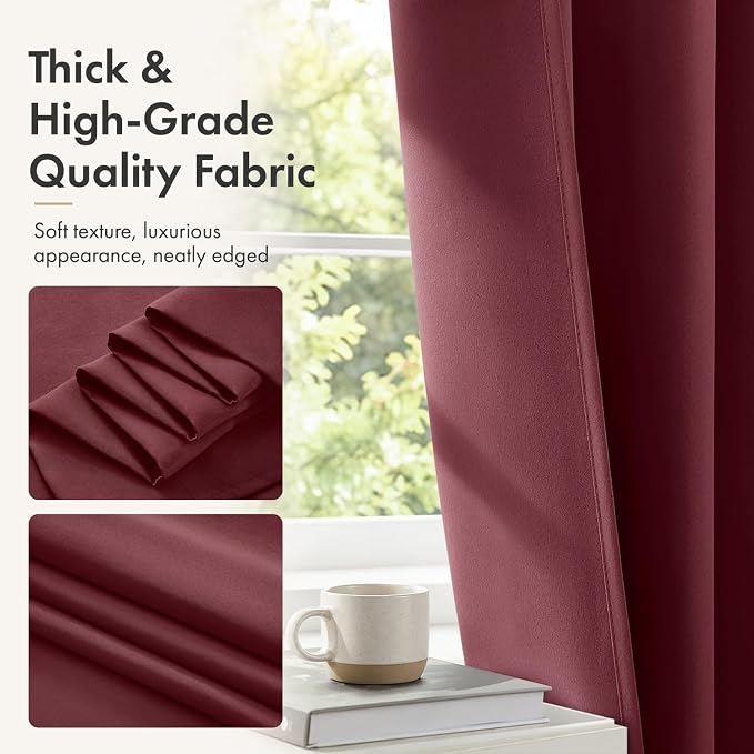 MIULEE 84 Inch Length Burgundy Red Blackout Bedroom Curtains Set of 4 | Thermal Curtains for Summer Heat, Light Blocking Privacy Bedroom Window Drapes, Top&Bottom Rod Pocket, Living Room