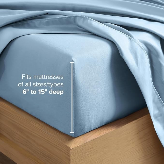 Bare Home Cal King Sheet Set - 1800 Ultra-Soft (Cal King, Light Blue) | Deep Pockets 6 to 15 Inches, Breathable, Hypoallergenic, Hotel Luxury, Easy Fit, Soft, All-Season