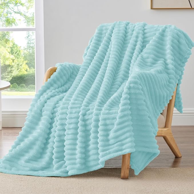 BEDELITE Striped Fleece Throw Blanket, Cloud Blue, 50"x60" | 300GSM Microfiber Fleece, Soft Cozy, Lightweight Warm, Double-Sided Plush, Machine Washable, Gift, Room Decor, for Couch Sofa