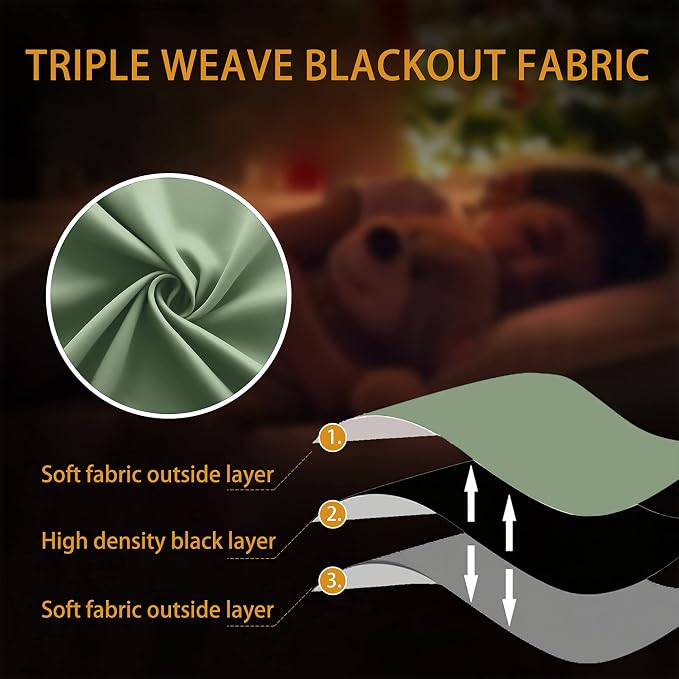 KOUFALL Sage Green Boho Blackout Curtains 72 Inch Length for Bedroom 2 Panels Set Home Office Organic Decor Grommet Thermal Room Darkening Living Room Window Black Out Curtains 72 Inch Long