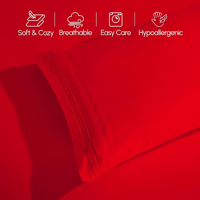 Elegant Comfort Luxurious 1500 Premium Hotel Quality Microfiber 4-Piece Sheet Set, 18-24 Inches Deep - Extra Deep Pocket Sheets - Ultra Soft 4PC Deep Pocket Sheets, Full, Red