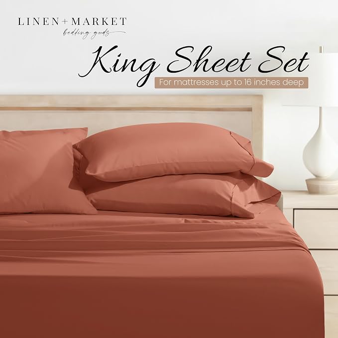 Linen Market Bed Sheets for King Size Bed (Clay) - Sleep Better Than Ever with These Soft and Cooling King Sheets - Deep Pocket Fits 16" Thick Beds - 4 Piece King Sheet Set