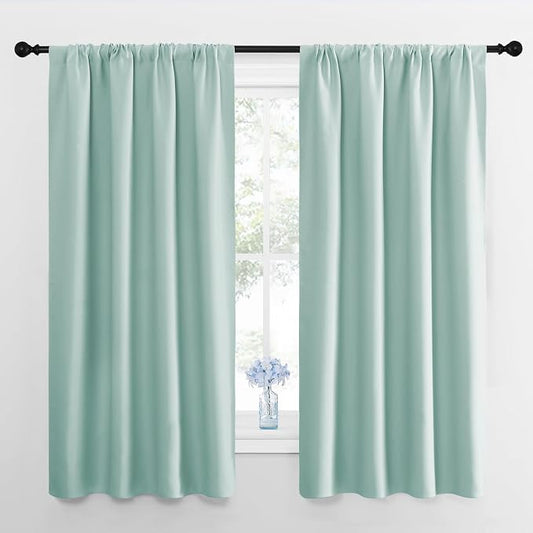 NICETOWN Blackout Curtains for Bedroom, Blackout Curtain Panels, Aqua Blue, 1 Pair, 42 by 45-inch, Window Treatment Energy Saving Thermal Insulated Solid Rod Pocket Blackout Drapes/Draperies