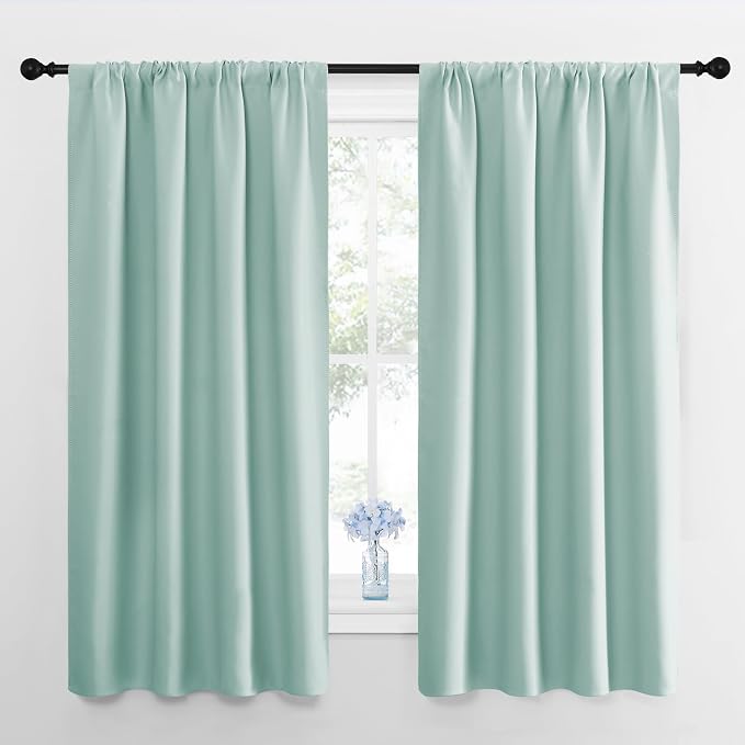 NICETOWN Window Curtains for Bedroom, Aqua Blue, 2 Panels, W42 x L48 -Inch, Home Decoration Thermal Insulated Rod Pocket Blackout Blinds & Drapes for Small Windows