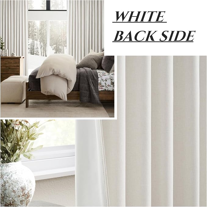 144 Inch Curtains Extra Long Living Room for Large Window 12 FT Length 2 Panels, Blackout Room Darkening Linen Back Tab Pleated Traverse Heavy Curtain for Track Ceiling Hooks&Rings (W50"xL144",Birch)