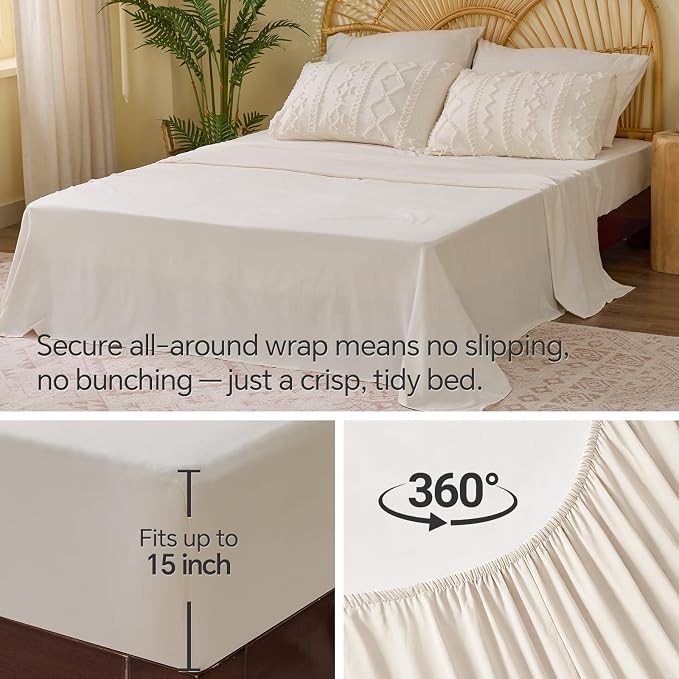 BEDELITE Twin Comforter Set 5 Pieces,Boho Bed in a Bag,Cream White | Tufted Bed Set for All Seasons,Soft Farmhouse-Style Embroidery Bedding,Includes Flat & Fitted Sheets,1 Pillowcase & 1 Sham
