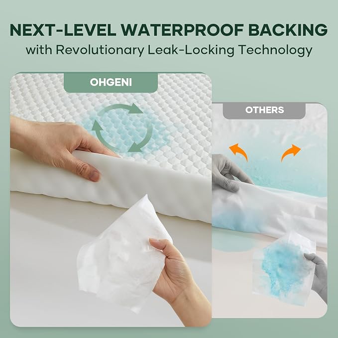 OhGeni 100% Waterproof Mattress Protector,California King Bamboo Viscose Top Layer Pad,3D-Air Fabric Cooling Breathable Fitted Sheets,Washable Bed Cover, Over 99 Count Hex Bumps for Taller Person