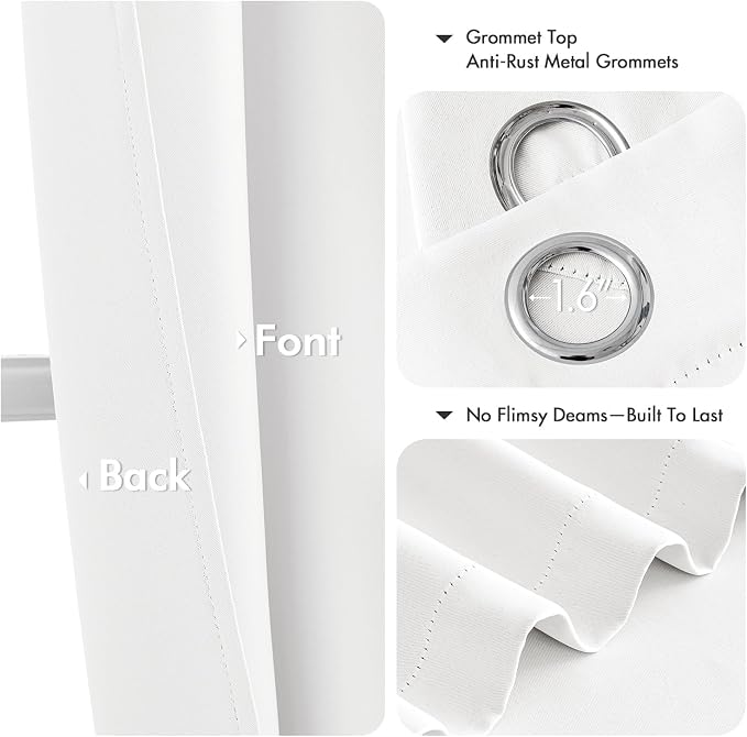 MIULEE Blackout Curtains for Bedroom 2 Panels 50 x 84 Inch Long Pure White | Thermal Insulated, Living Room Darkening Grommet Drapes, Noise Reducing, Light Blocking Window Treatments