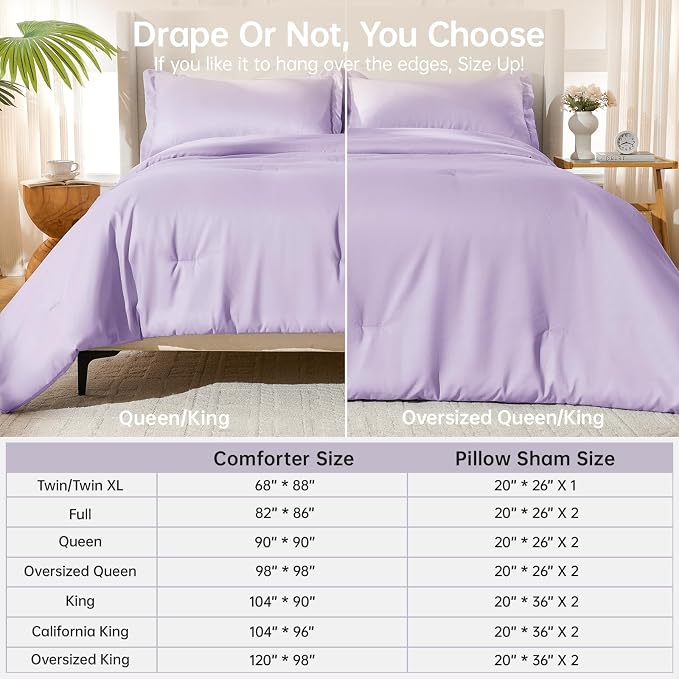 Full Comforter Sets, All Season Ultra Soft Down Alternative Bedding - 3 Piece Lightweight Bed Set Includes 1 Comforter (82"x86") and 2 Pillow Shams (20"x26"), Crystal Purple