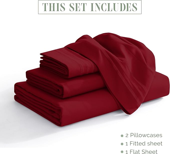 Elegant Comfort Luxurious 1500 Premium Hotel Quality Microfiber 4-Piece Sheet Set, 18-24 Inches Deep - Extra Deep Pocket Sheets - Ultra Soft 4PC Deep Pocket Sheets, Queen, Burgundy