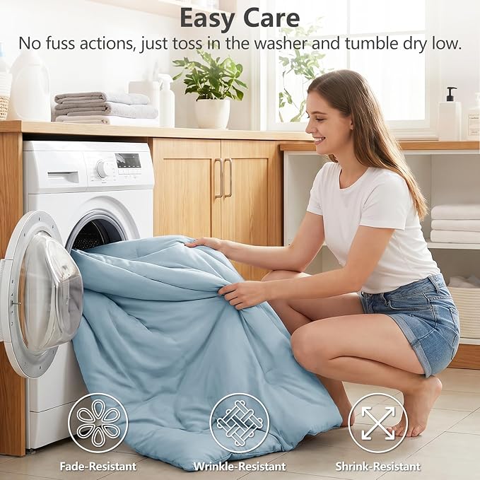Twin Comforter Set, 2 Pieces Down Alternative Bedding, Light Blue | 270 GSM Twin XL College Dorm Comforter with 4 Corner Ties Use as a Duvet Insert, OEKO-TEX Certified, 1 Pillowcase, 68 x 88 in