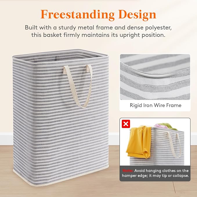 Lifewit 125L Large Collapsible Laundry Basket with Extended Handles, Grey | Foldable Laundry Hamper, Tall Dirty Clothes Basket, Waterproof, Freestanding Design for Bedroom, Bathroom, College Dorm